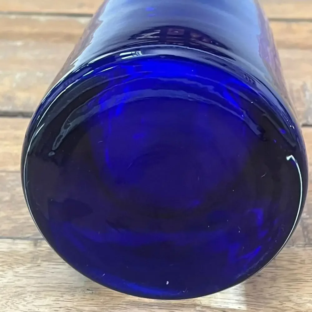 Vintage Cobalt Blue Hand Blown Glass Bud Vase Clear Glass on Bottom MCM Modern